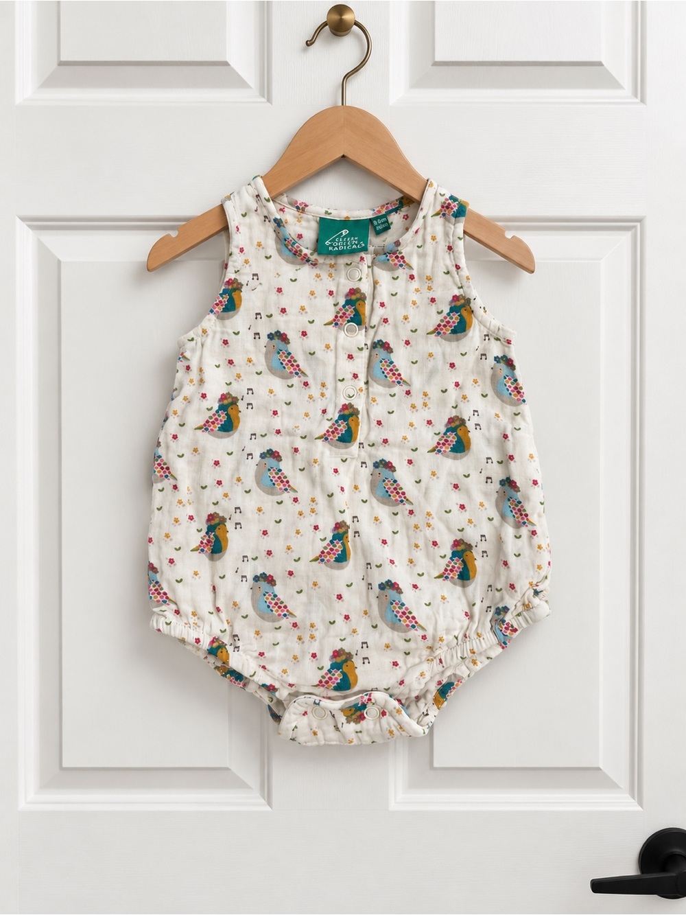 Little Green Radicals Organic Cotton Bird Print Bubble Romper 3-6M